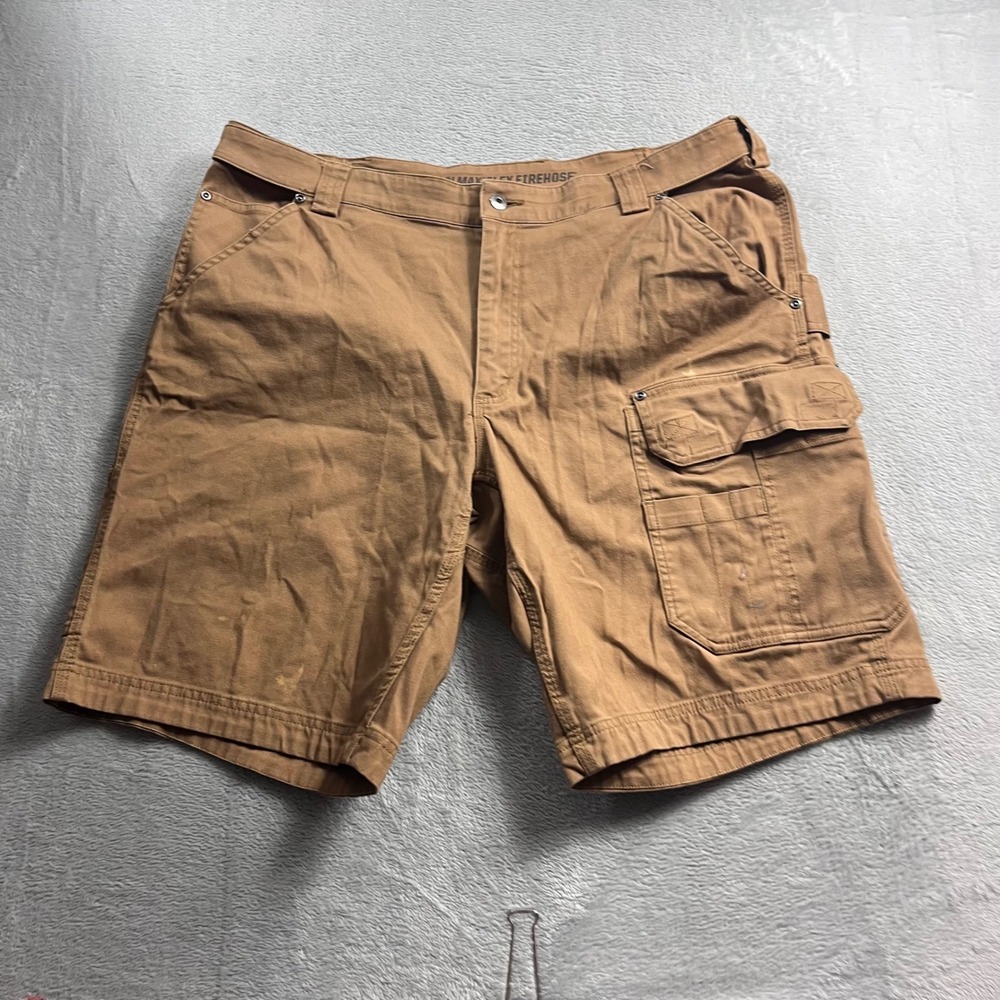 Duluth Trading Co Coolmax Flex Firehose Cargo Shorts Mens 42 Brown Tan Workwear